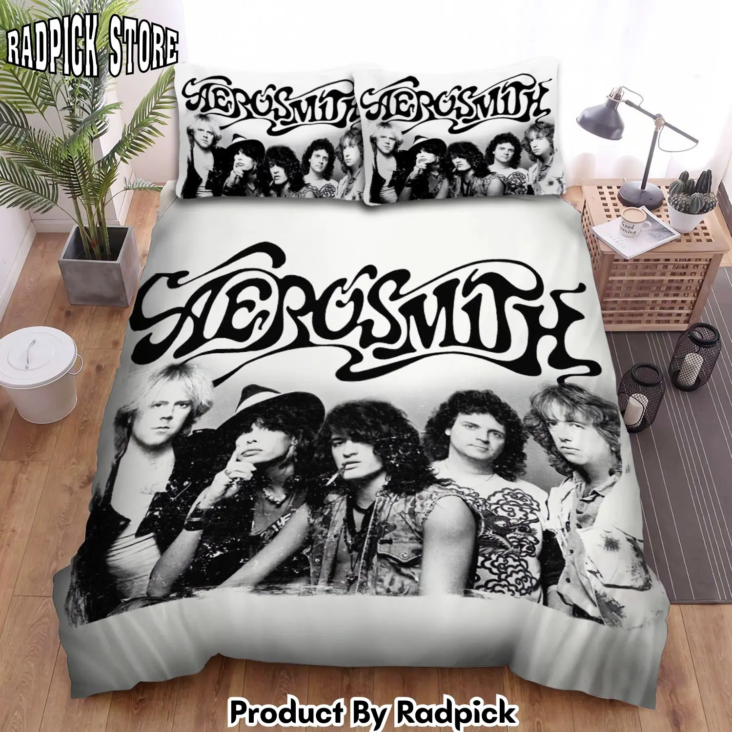 Radpick aerosmith members in black and white bed sheets spread comforter duvet cover bedding sets rp3278890